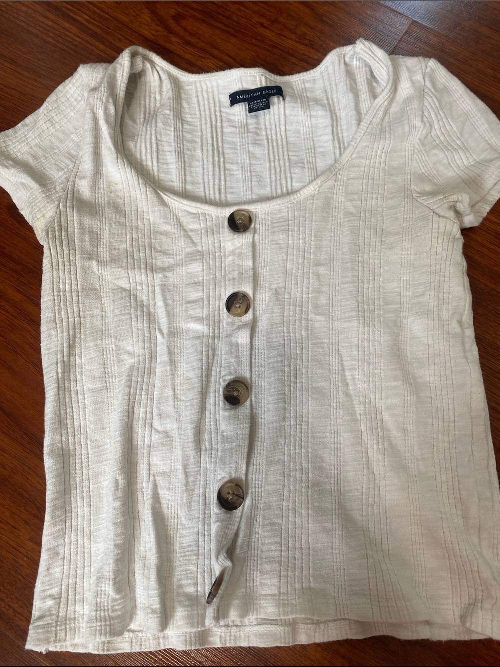American Eagle Outfitters Ivory Button-Front Ribbed Scoop Top